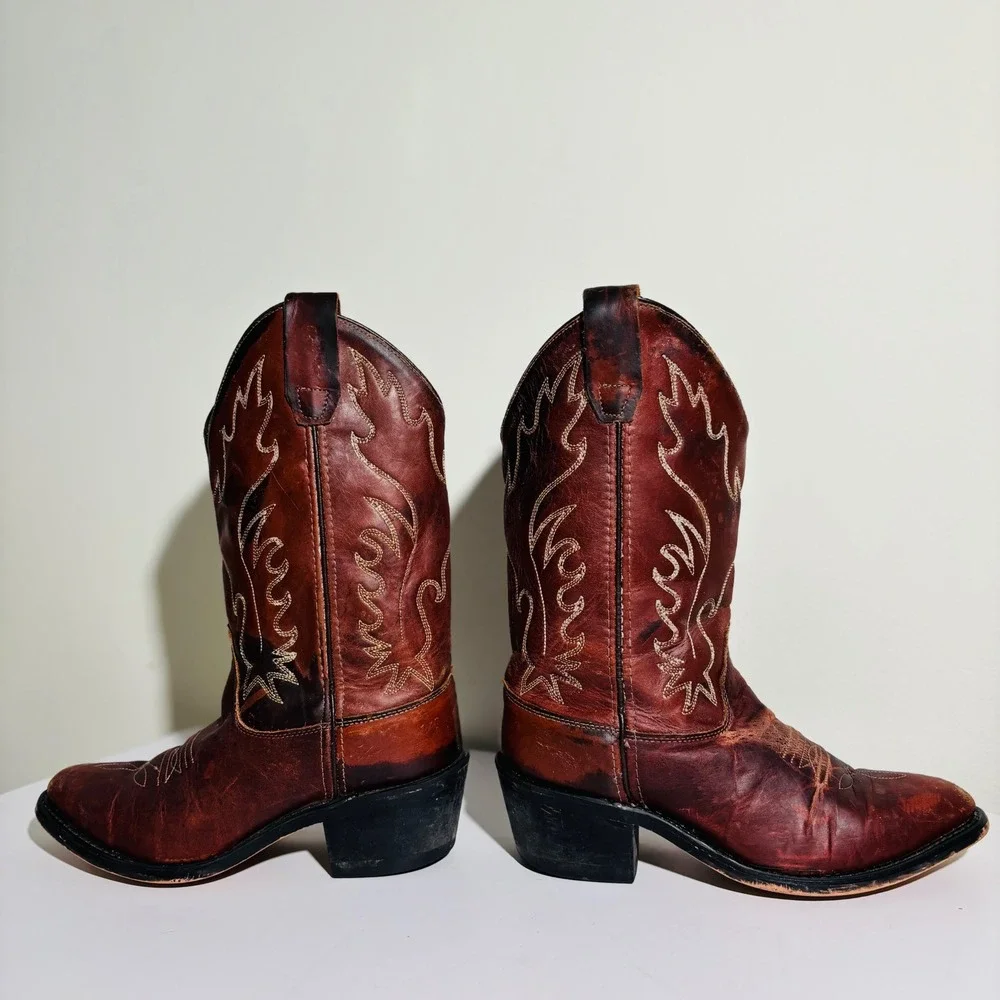 OLD‎ WEST CALF YOUTH WESTERN LEATHER BOOTS SIZE 4.5 - CCY8152G